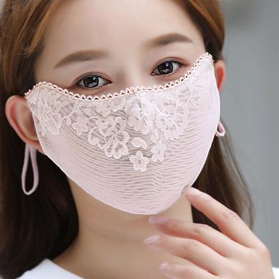 Solid Color Sunscreen Lace Mask Flower UV Protection Mask Thin Sunscreen Face Cover  Outdoor