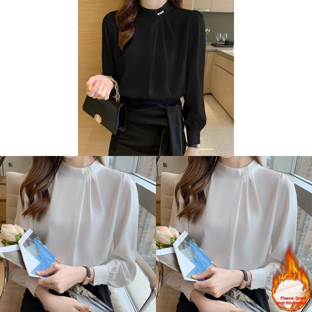 Satin Shirt Women Long Sleeve Pearl Embellished Elegant Office Wear For Spring 2026