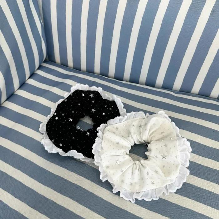 Star Frill Scrunchie - Black (handmade Scrunchie)