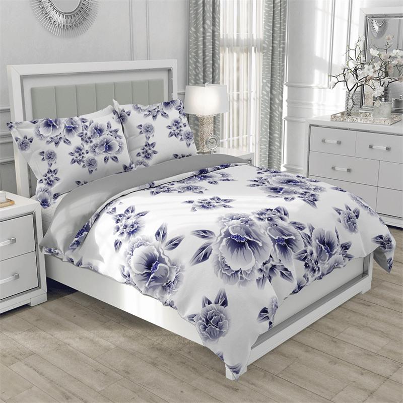 Floral Duvet Cover Microfiber 2/3Pcs Queen Daisy Bedding Set Leaves Plant Print Soft Breathable Quilt Cover With Zipper Closure