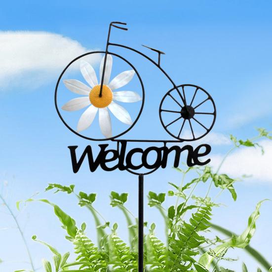 Daisy Bicycle Wind Spinner 47" Tall Bicycle Kinetic Wind Sculpture Garden Stake Welcome Sign for Outdoor Patio Lawn Backyard Decoration