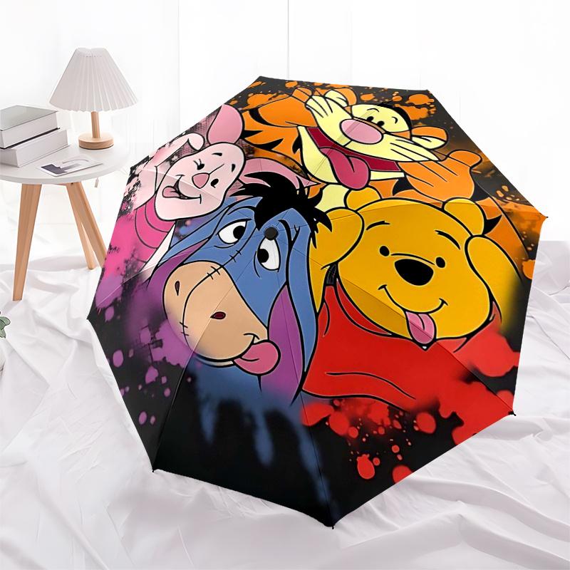 Ombrello da Viaggio a Tema Winnie the Pooh e Amici - 8 Stecche, Apertura e Chiusura Automatiche, Design Pieghevole Portatile, Ombrello Compatto ed Elegante