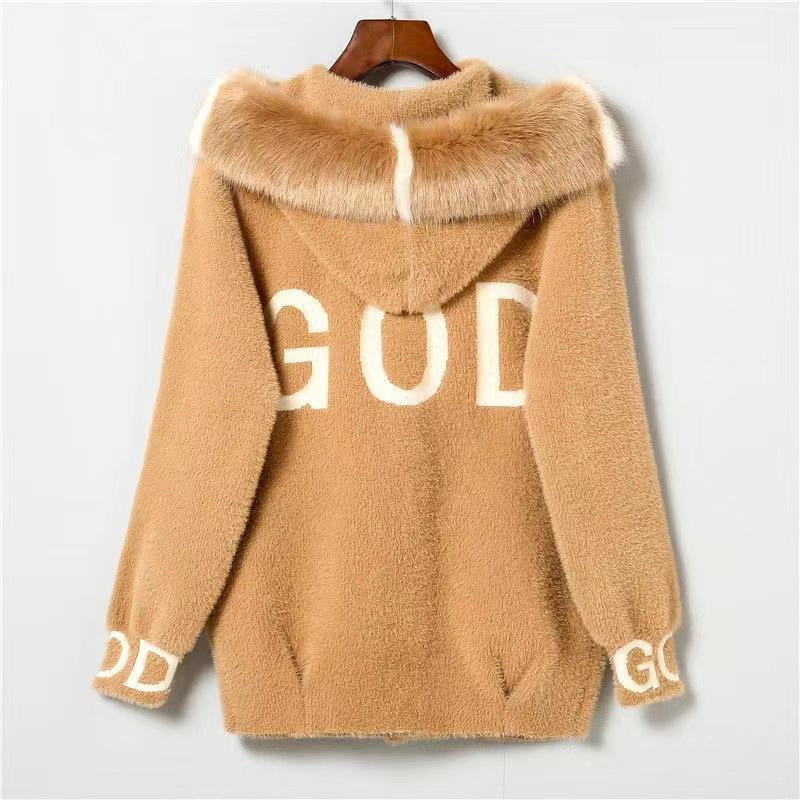 

Зимнее мохеровое пальто для женщин, свободный повседневный вязаный свитер, пальто с капюшоном, женские буквы, толстый теплый длинный кардиган M хаки