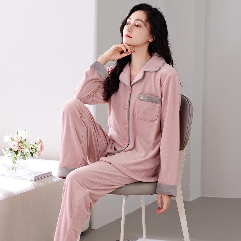 Pajamas Women'S Autumn And Winter Long-Sleeved Warm Island Fleece Thickened Coral Fleece Spring And Autumn Loungewear