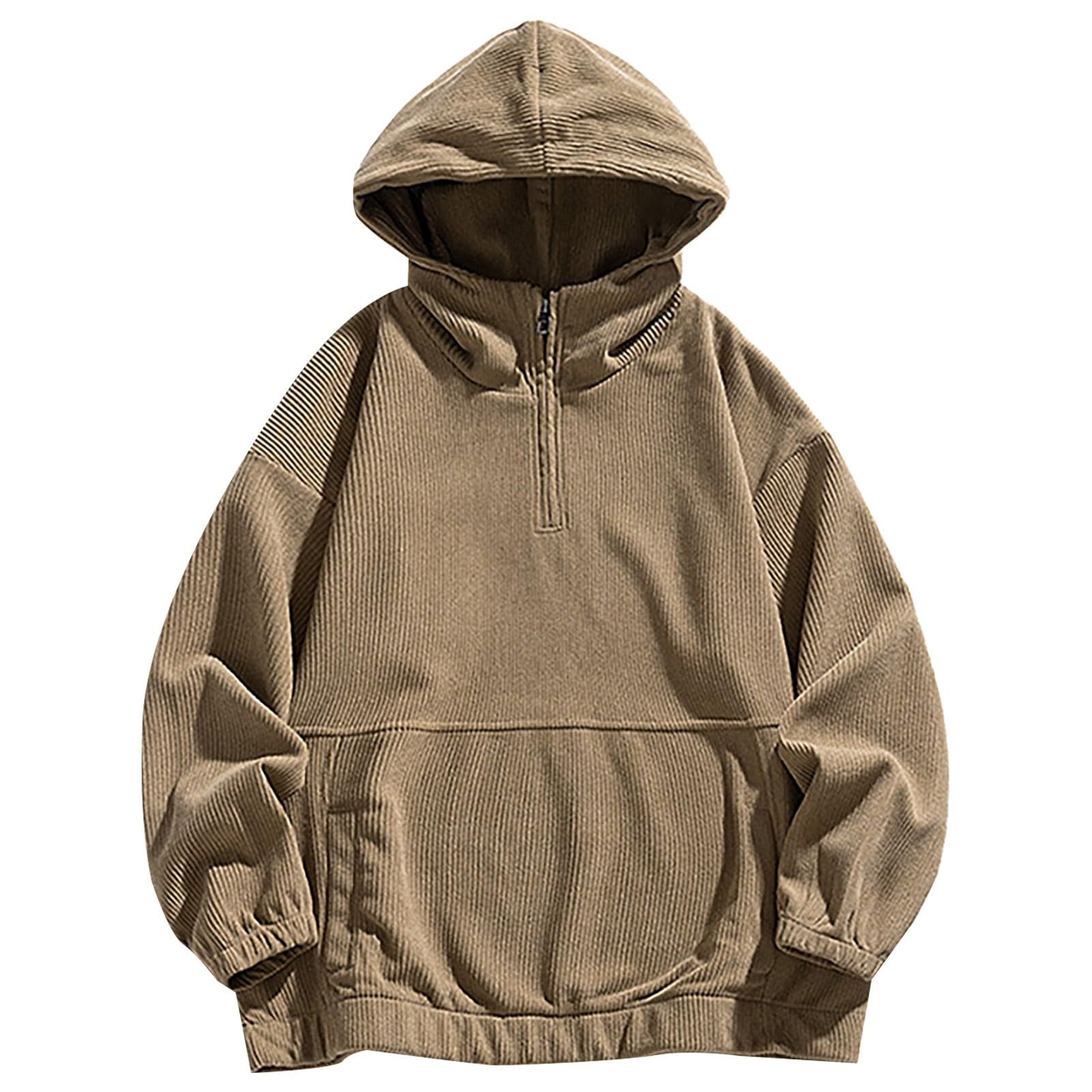 

Мужская толстовка с капюшоном на молнии 1/4 Модная полосатая худи Оверсайз Уличная толстовка Легкая куртка с капюшоном С длинным рукавом Элегантная Однотонная XL хаки