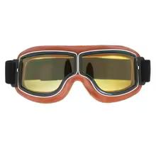 Vintage Pilot Motorcycle Goggles UV400 Windproof Scratch Resistant PC Lens with Leather Trim for Open Face Helmet