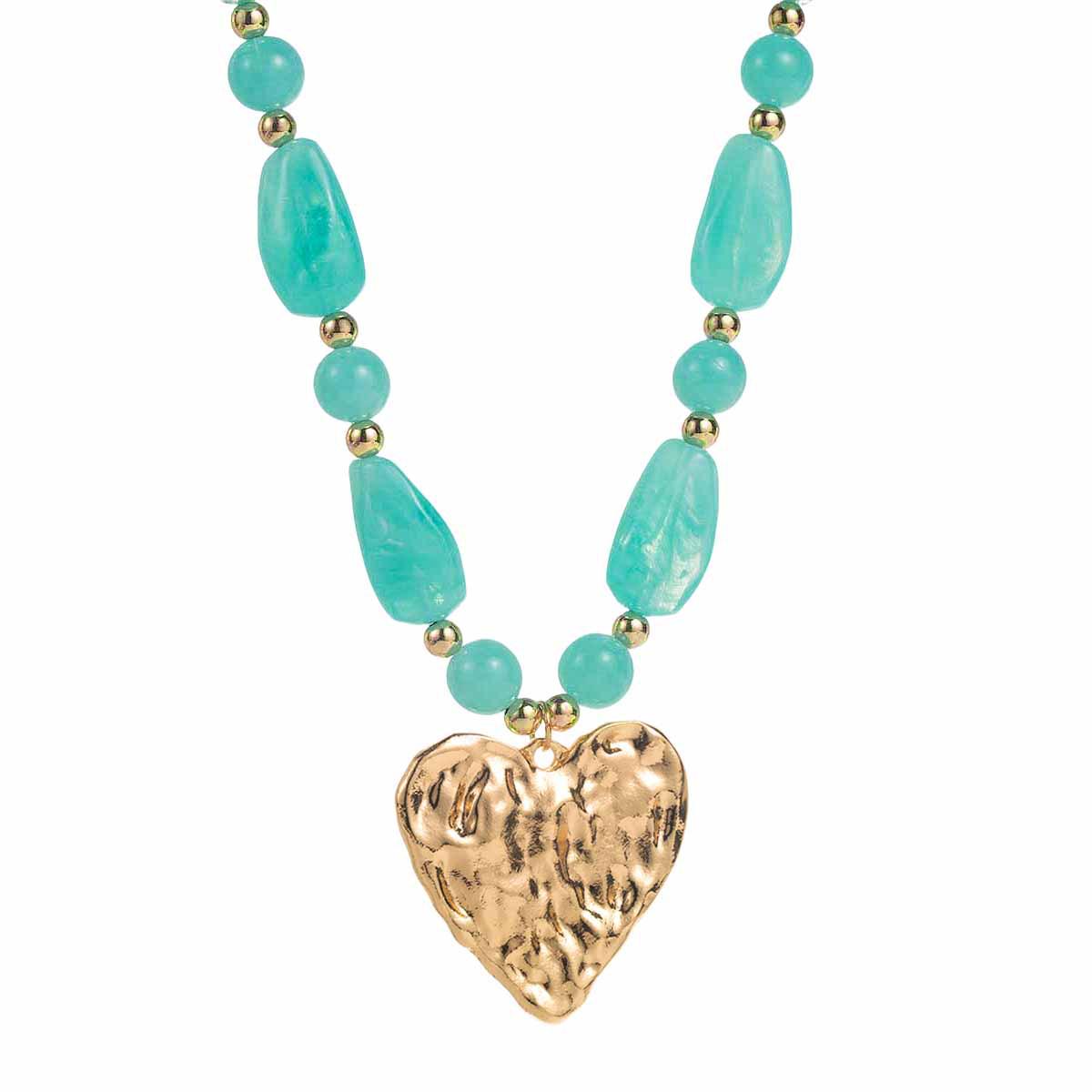 

N12970 Custom Retro Geometric Resin Heart Pendant Necklace with Elegant Beaded Clavicle Chain