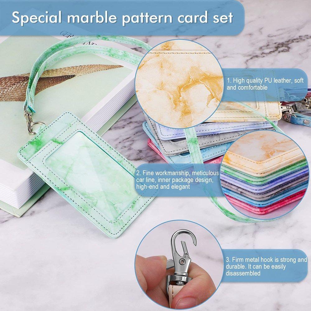 Lanyard Strap Marble Pattern PU Leather ID Cards Wallet Case Neck Lanyard Badge Holder Card Holder