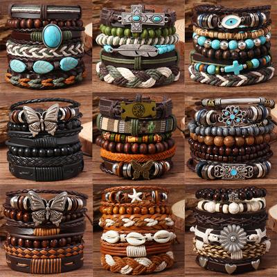 Ručně tkaný Bohemian Hand Rope Dámský tyrkysový korálkový vícevrstvý náramek Vintage unisex šperky doplňky Pánský cestovní prázdninový náramek