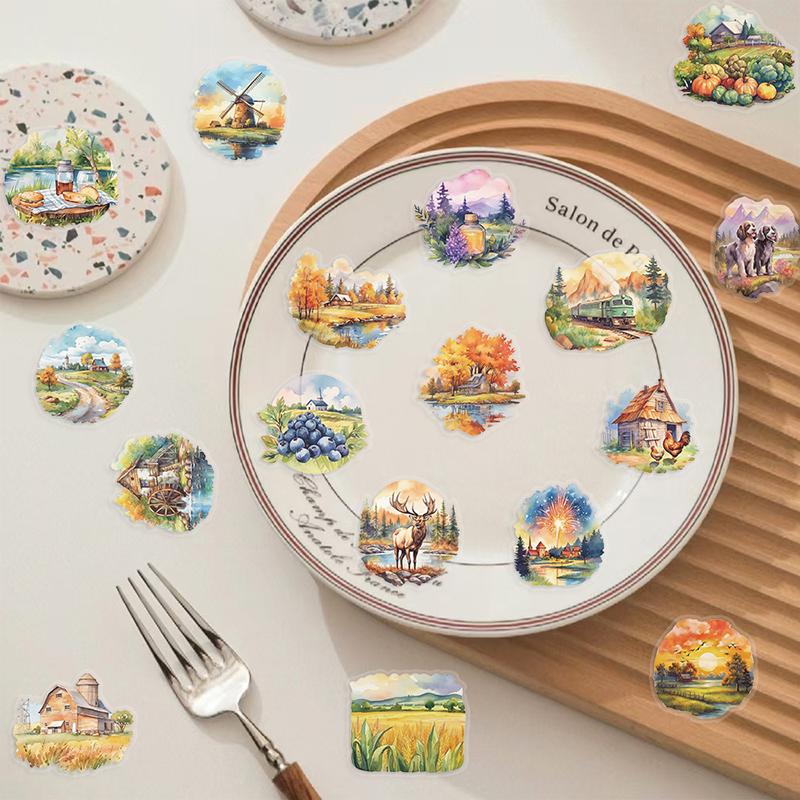 

50Pcs Rural Scenery Sticker Decoration Scrapbooking Pet Sticker Aesthetic Korean Stationery School Supplies
