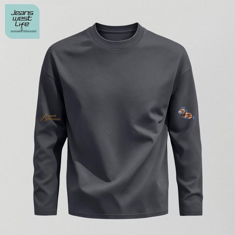 Jeanswest Life Men's Loose Cotton Long-Sleeve Crewneck T-Shirt