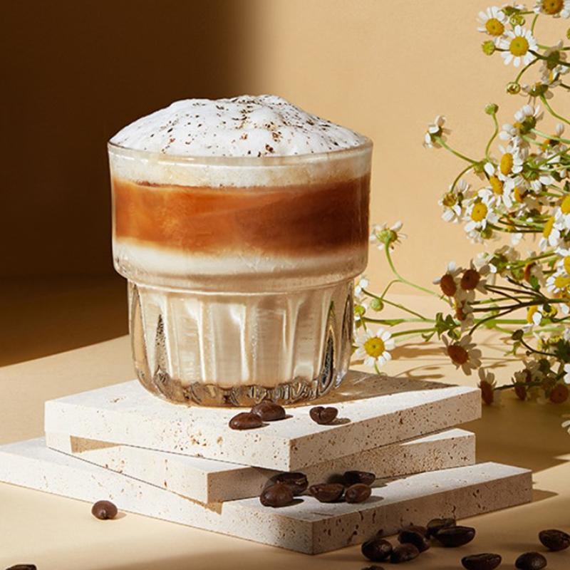 250ml Nachmittagstee Café Ausländische Wein Likörgläser Amerikanische Eiskaffee Tasse Transparentes Vertikales Muster Latte Becher Restaurant