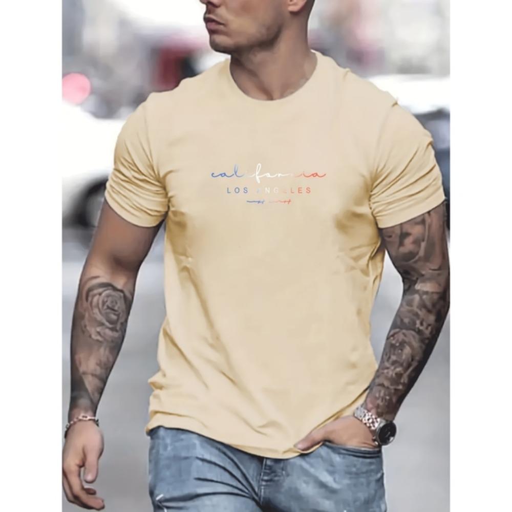 Summer Simple Colorful Letter Print T-shirt Top Breathable Soft Men's O-neck Short Sleeve 2024 Outdoor Sports T-shirts Clothing