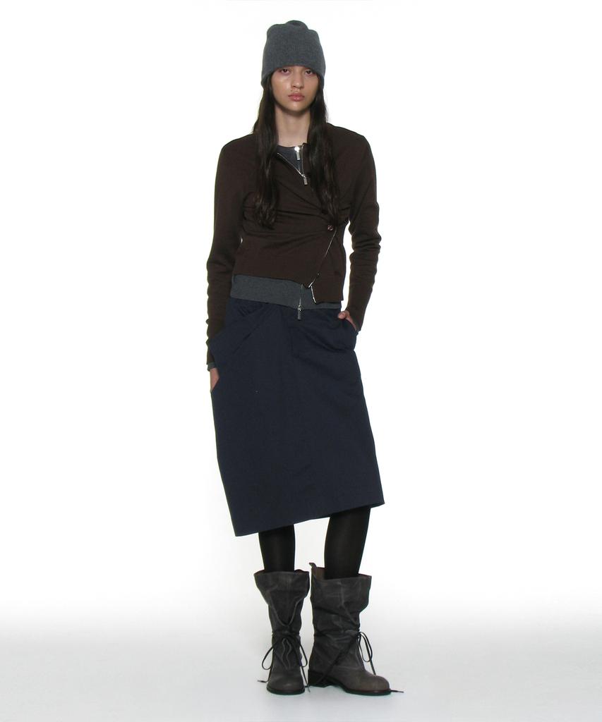 Partimento Woman Asymmetric Drape Panel Midi Skirt_Dark Navy