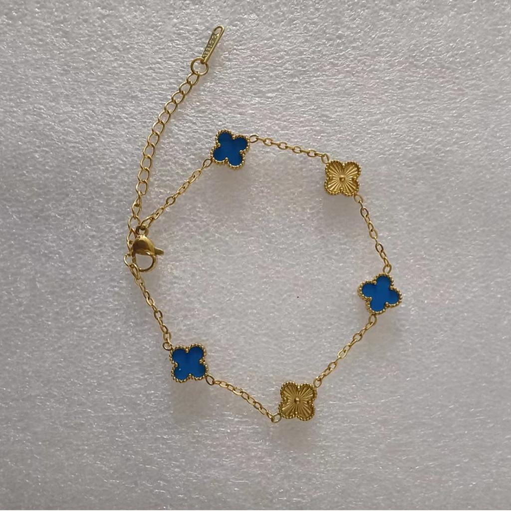 9mm Mini Version of The Lucky Four-leaf Clover Bracelet Double-sided Mother-of-pearl Radium Flower 18K Hundred Fashion Bracelet