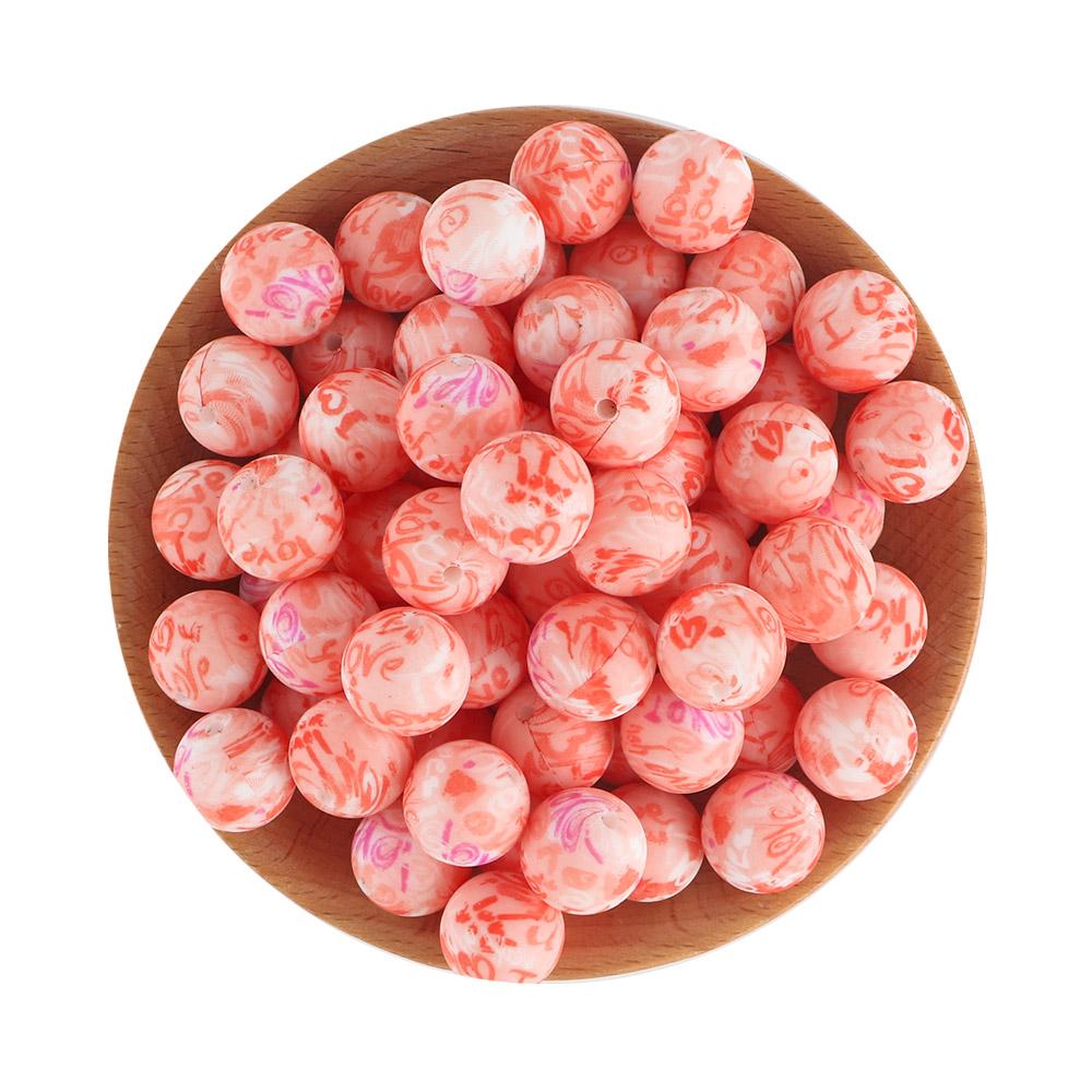 

Silicone Printed Beads 5Pcs 15mm Round Flower Beads DIY Keychain Necklace Bracelet Accessories For Jewelry Making 5pcs