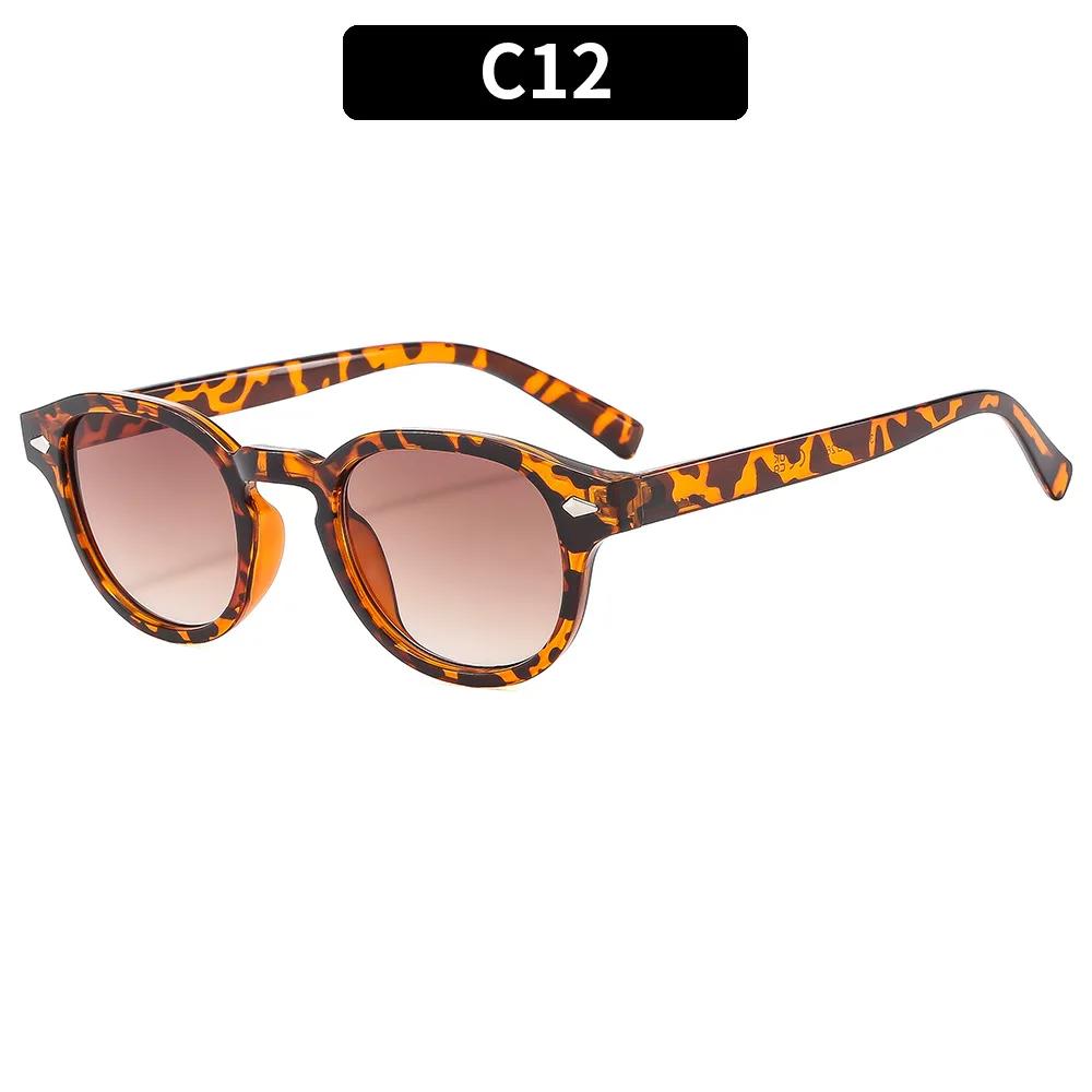 Vintage Tortoise Shell Round Sunglasses Women Men 2024 Brand Design Retro Rivet Yellow Blue Lens Square Sun Glasses Female UV400