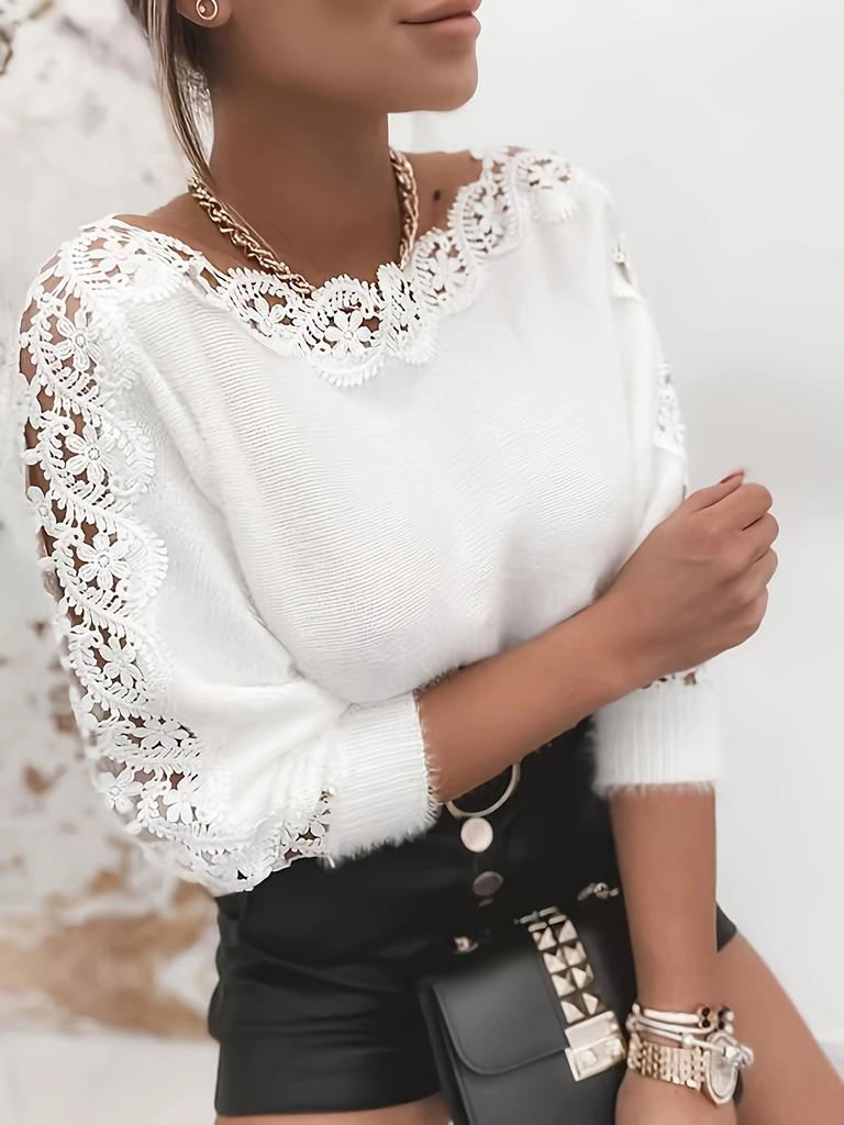 Spring Lace Patchwork Women's Sweater With A One Neck Top For Women