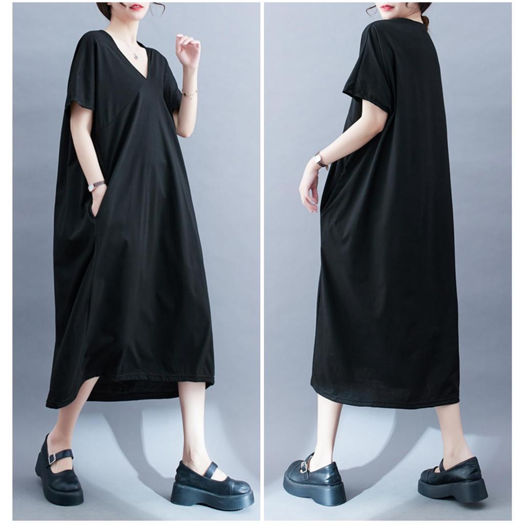 Long Dolman Plus Relaxed Slimming Everyday Summer [MSFQSNB] Women's Dress, Skirt, Sleeves, V-Neck, A-Line, Flare, Sizes, Figure-Flattering, Fit,