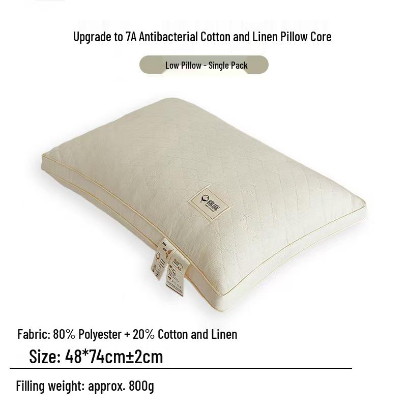 Antibacterial Cotton Linen Pillow for Neck Protection & Cervical Spine Support - Single Dormitory Use