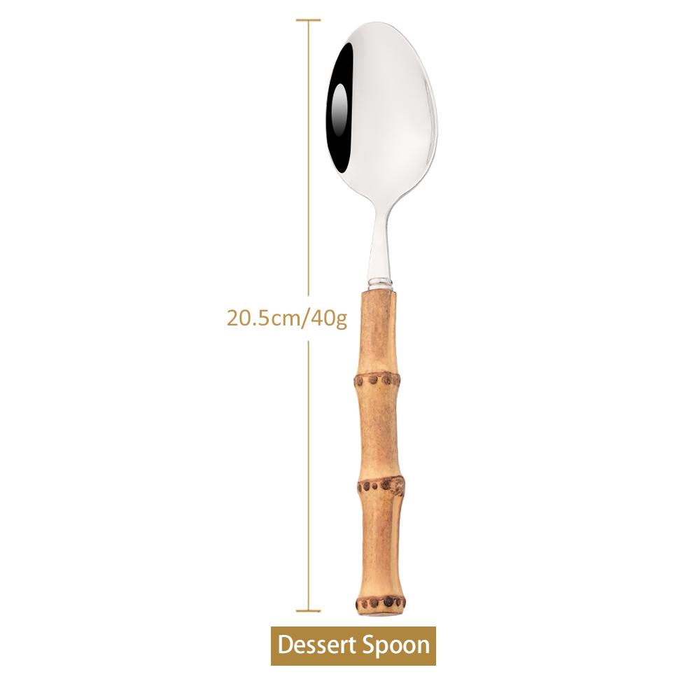 Wood Bamboo Root Handle Cutlery Stainless Steel Dinnerware Kitchenware Food Serving Spoon Salad Fork Spoon Tea Spoon Tableware