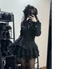 Frühling Vintage Gotischer Stil Schnürkleid Damen Design High Street Schwarz Lolita Schlanke Kleider Y2k Spitze Langarm Kleidung