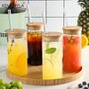 4 Set 600ML Drinking Glasses with Bamboo Lids and Straws Borosilicate Glass Tumbler Cups Tall Clear Iced Coffee Cups