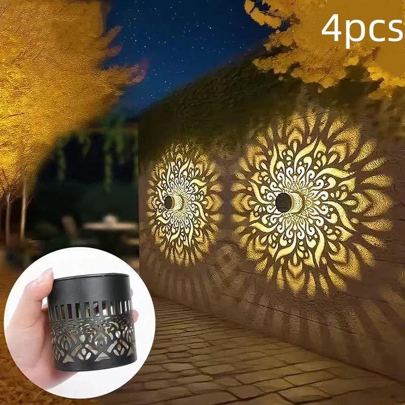 Outdoor Decorative Solar Mandala Lights 4 Pack IP65 Waterproof for Deck Step Wall Fence Garden Pathway Holiday Decoration