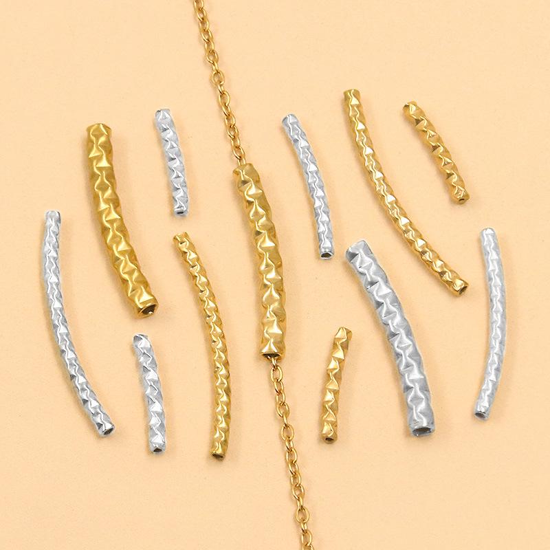 DIY Jewelry Materials: 2-Color Stainless Steel Embossed Bent Tube Beads & Accessories