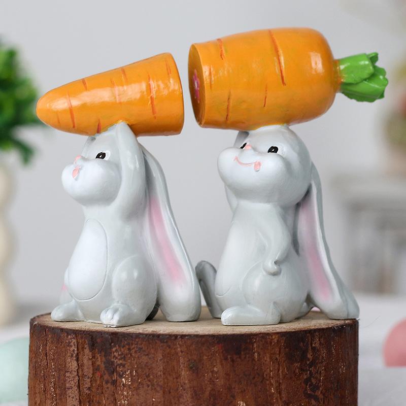 Easter Decorations - Creative and Adorable Little Rabbit Holding Carrot Set - Home Party Table Decoration