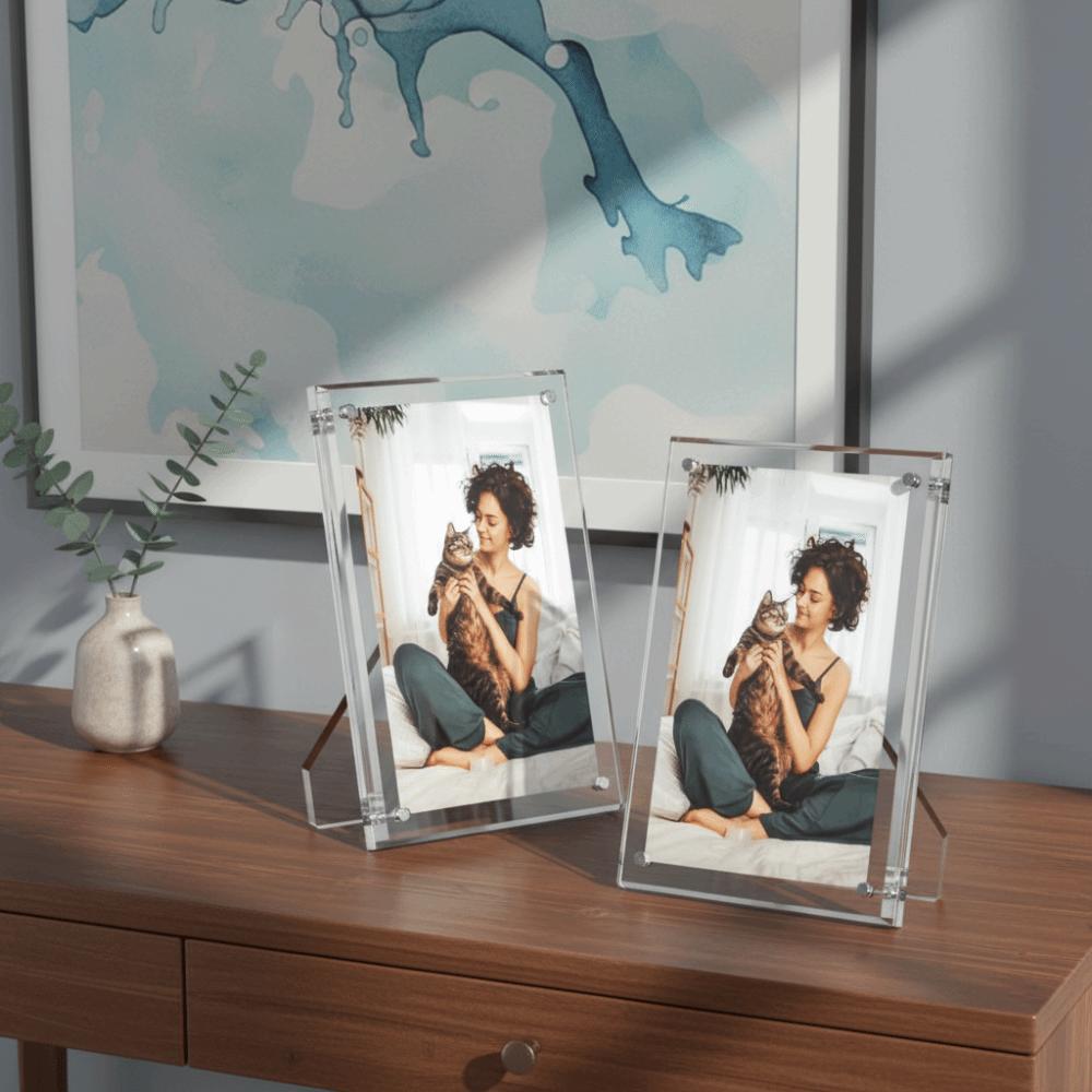 Transparent Acrylic Magnetic Picture Frames Minimalist with Stand Acrylic Sign Holder No-drill Rectangle Clear Photo Frame