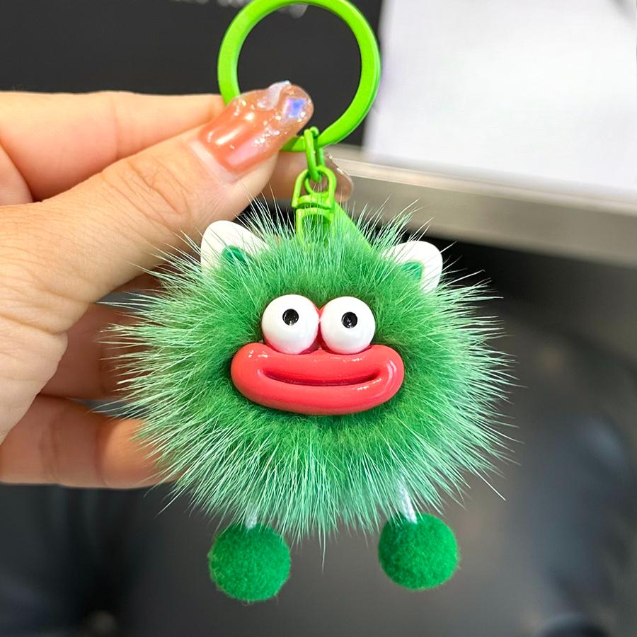 Cute mink hair big mouth small briquettes car keychain pendant Korean plush doll bag pendant gift