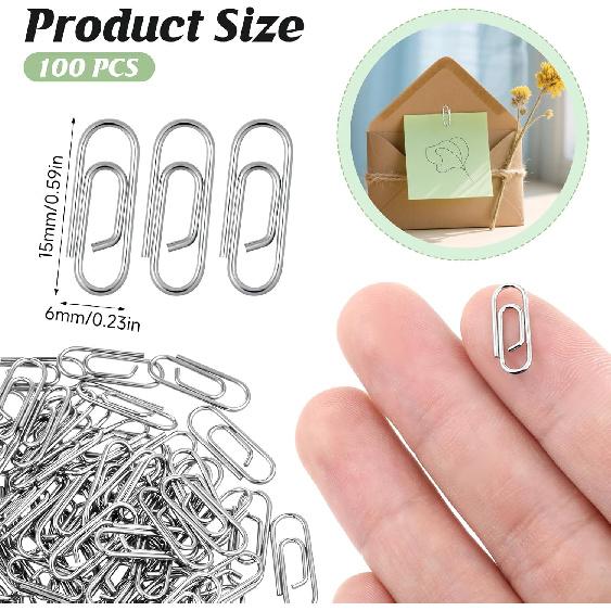 100PCS Metal Mini Paper Clips 0.6inch (15mm) Small Paperclips Super Cute Tiny Paperclips Finish Steel Tiny Paper Clips Journaling Decorative Small