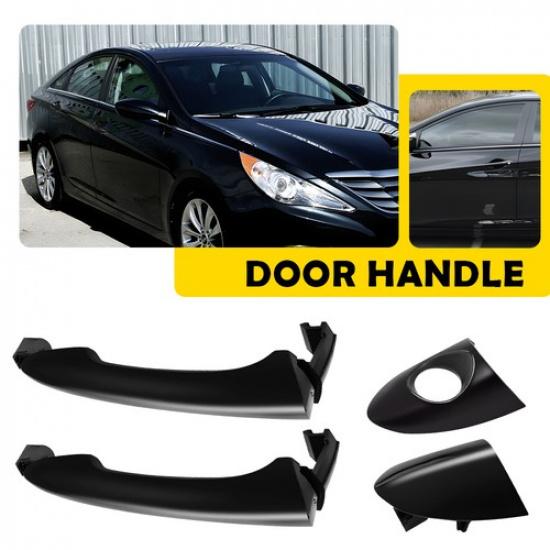 Black Front RH LH Exterior Door Handle w/ Keyhole For Hyundai Sonata 2011-2015