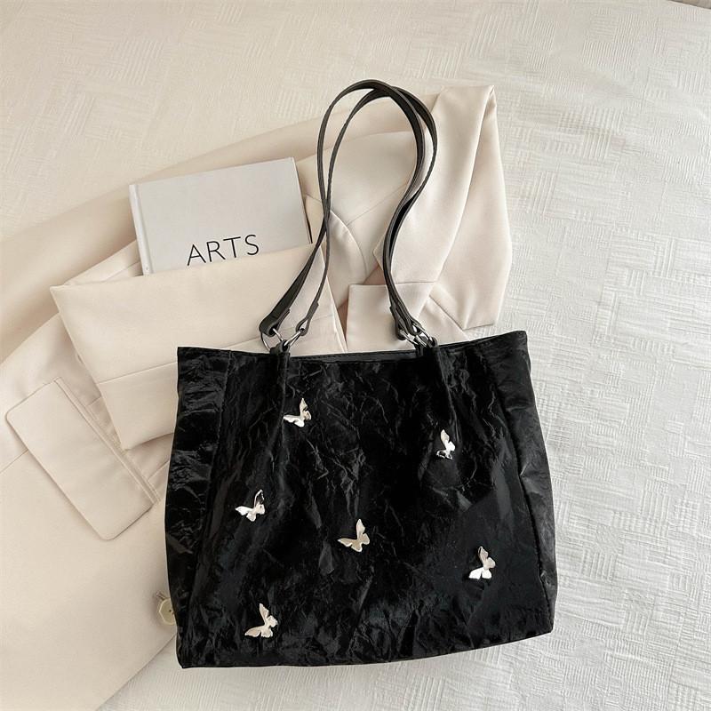 Chic Street Trend Pu Tote Bag For Women 2024 Summer New Simple Fashion Shoulder Bag чёрный