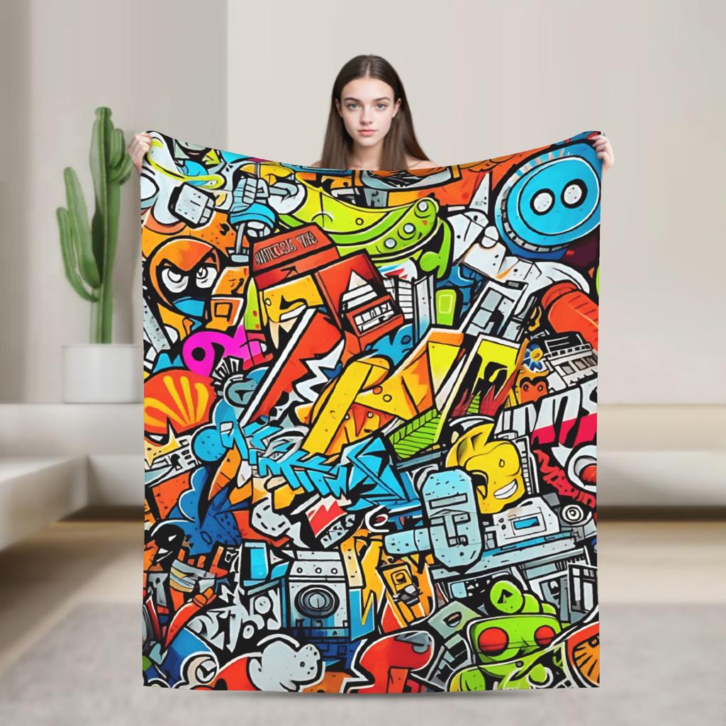 Cartoon Cute Doodle Blanket Quality Soft Throw Blanket Winter Boy Girl Bedroom Funny Bedspread