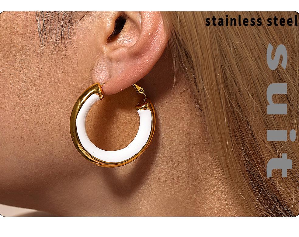 Qiong Yao European Style Circle Drip Oil Earrings, 18K Gold-Plated Stainless Steel, Hypoallergenic, Color-Retentive, Women's.