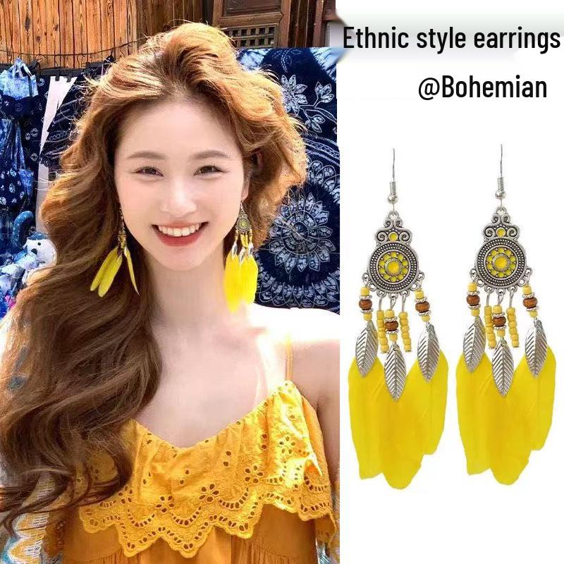 Boho-Feder-Quastenohrringe - Ethnischer Yunnan-Tourismus-Bestseller