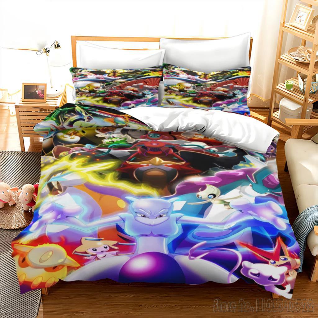 Pokemon Bettwäsche Set Cartoon Anime Kinder Schlafzimmer Bettbezug Junge Mädchen Bettwäsche Einzel Doppel King Pikachu Bettbezug Geschenk