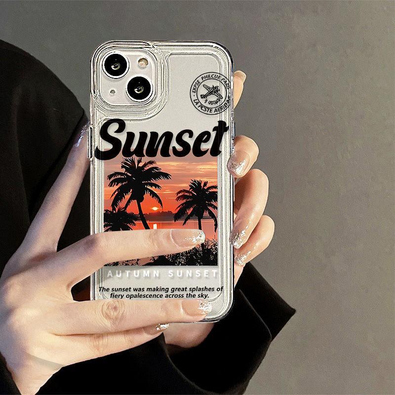 Vintage Coconut Sunset for iPhone17promax iPhone 16 Case 14/13 Transparent 15 All Inclusive x