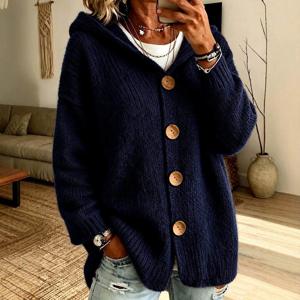 Cardigan Maglione con Cappuccio da Donna a Maglia, Colore Casual Manica Lunga Capospalla per Autunno Inverno