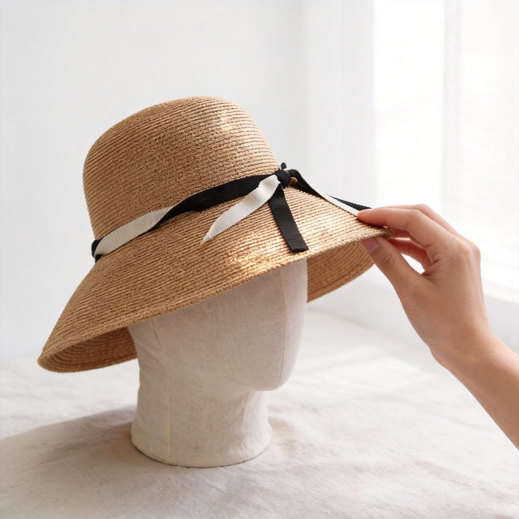 Paper Straw Wide Brim Sun Hat With Bow Knot For Summer Beach Vacation Style