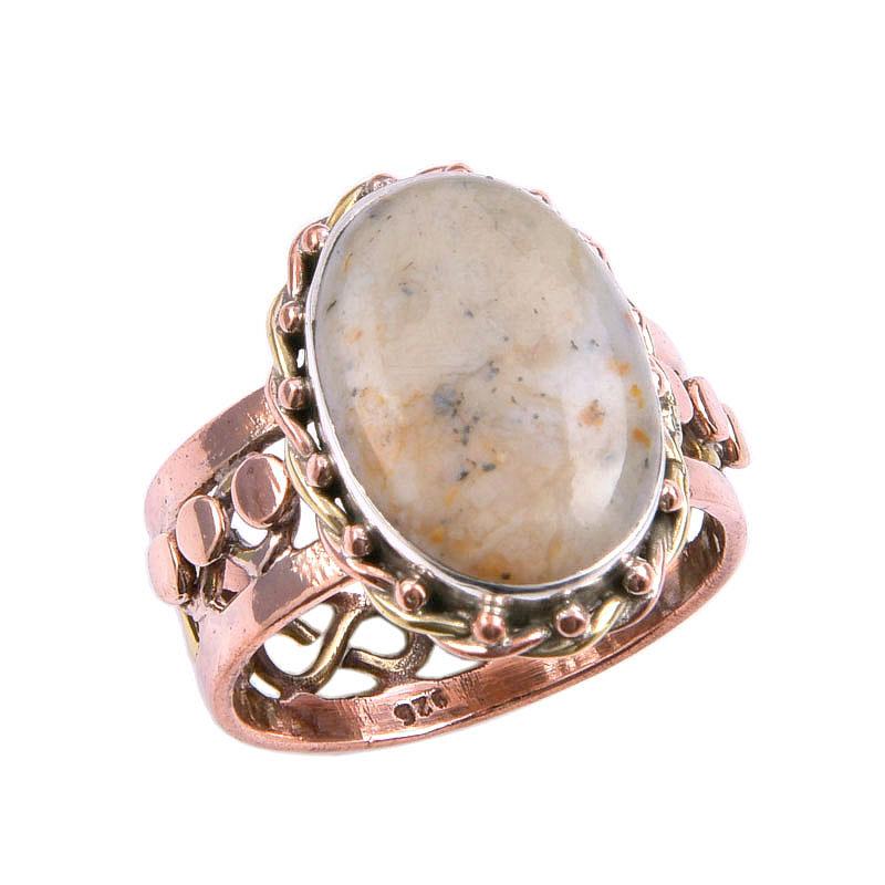 Piatră prețioasă Opal Dendritic Natural Bicolor Argint Sterling 925 Mărimea Inelului 9.5 F8p68