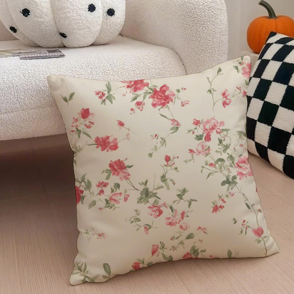 Fresh Floral Pillow Elegant Minimalist Cushion Cover Throw Pillow Cover Hidden Button Durable Polyester Chair Cushion