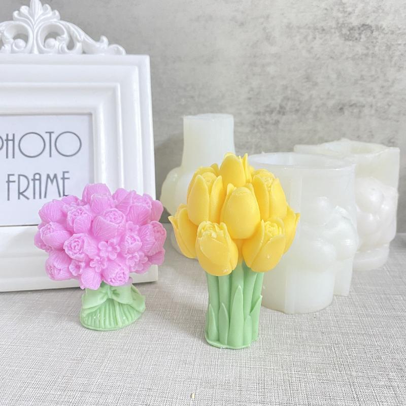 Tulip Bouquet Silicone Mold Diy Flowers Aroma Candle Molds Candle Making Supply Valentine'S Day Gift