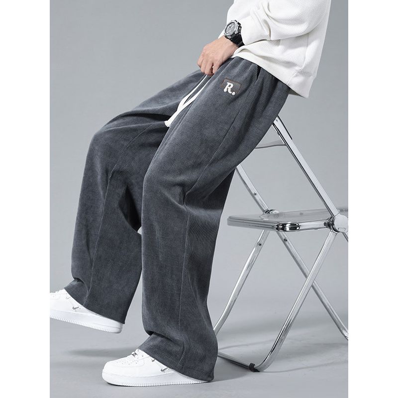 Foreign Trade Surplus Spring and Autumn New Style Loose Corduroy Casual Pants for Men, Versatile Straight-Leg Drawstring Thickened Long Pants