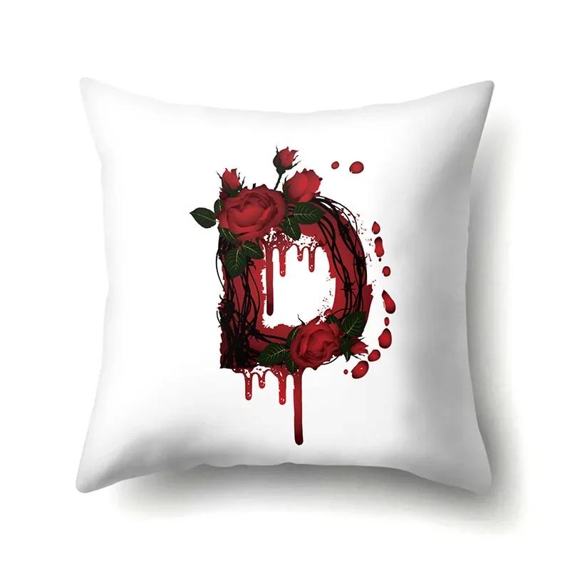 Red Rose English Letter Printing Pattern Cushion Cover Home Living Room Sofa Decoration Square Polyester Pillow