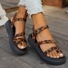 Fashion Summer Leopard Platform Sandals For Women Peep Toe Cross Strap Roman Sandals Woman Fashion Thick Sole Women's Sandals