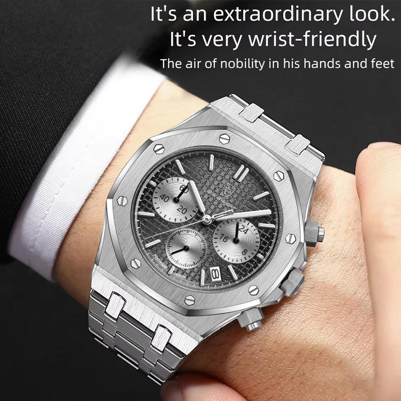 Fashion Man Wristwatch Waterproof Stainless Steel Luminous Men Watch Chronograph Date Luxury Quartz Men's Watches