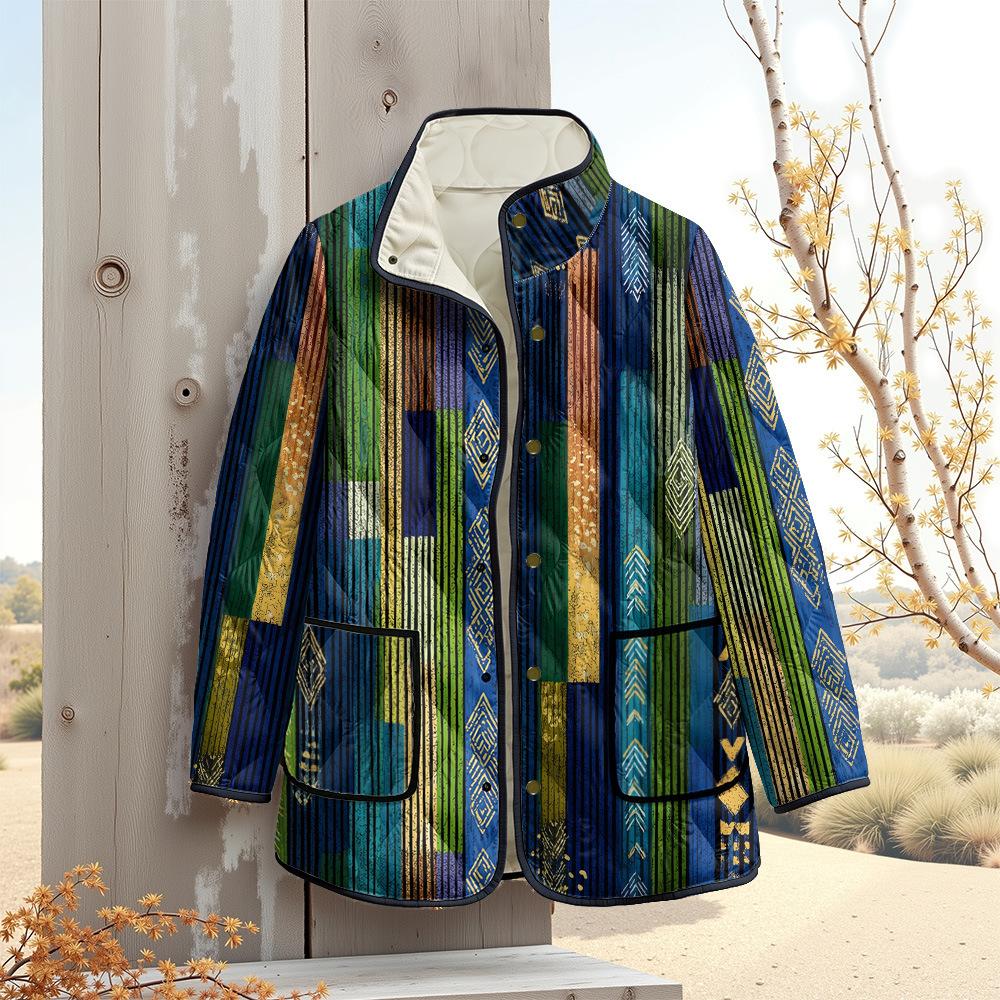 Nová bunda vícebarevné vzorové prvky B1 zipová mikina s kapucí zateplená zimní fleecová trendy vatovaná bunda